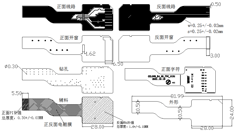 衛(wèi)星導(dǎo)航燒錄存儲(chǔ)模塊柔性組件化線路板分層圖